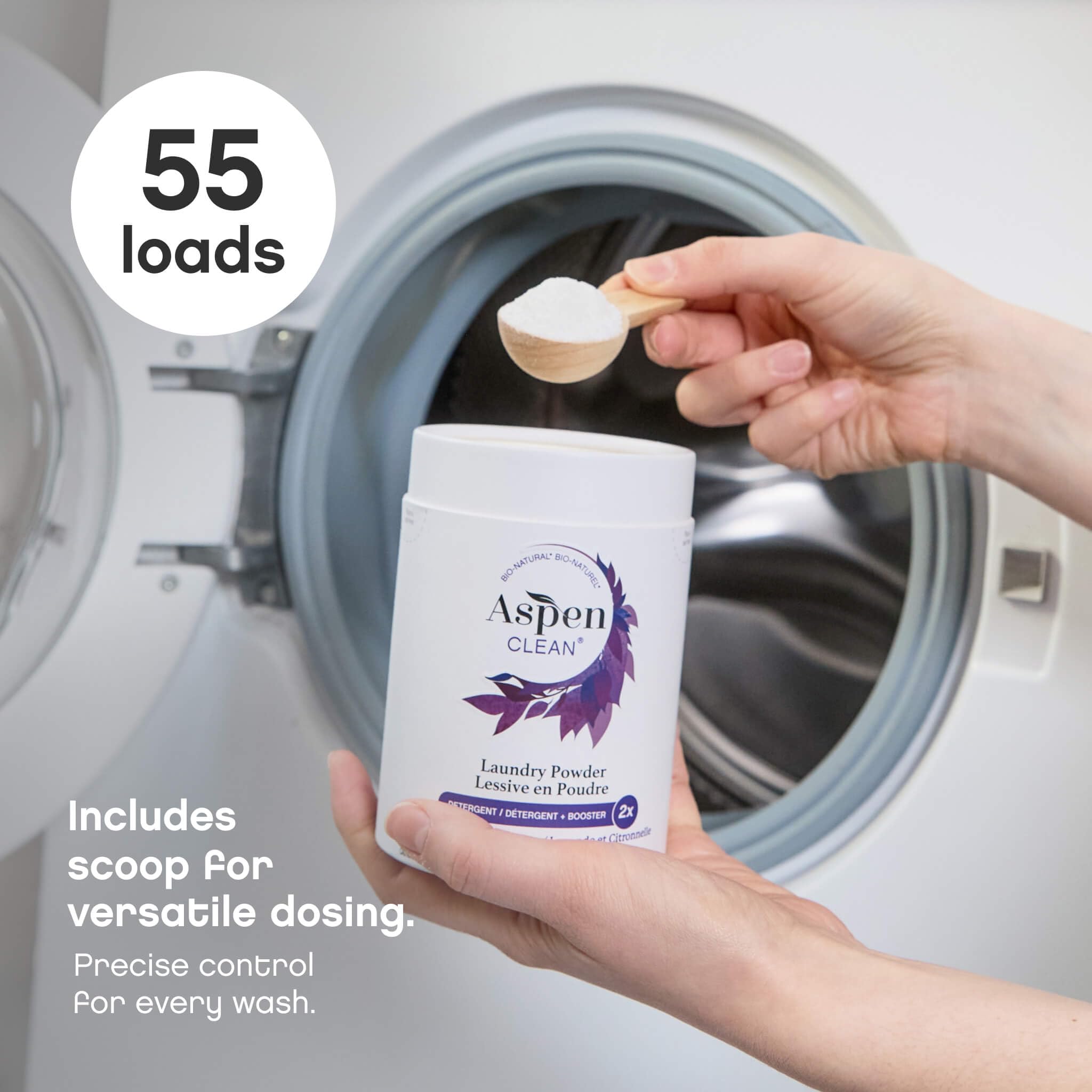 AspenClean | Laundry Powder + Booster 2-in-1 | Lavender | 55 Loads | Hyper Concentrated | Stain & Odor Removal Enzyme Booster | Non - Toxic | 100%