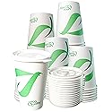 EcoQuality 20 oz Compostable Paper Cups with White Flat Lids - Biodegradable Disposable White Paper Coffee Cups PLA Lined - Eco-friendly Hot and Cold