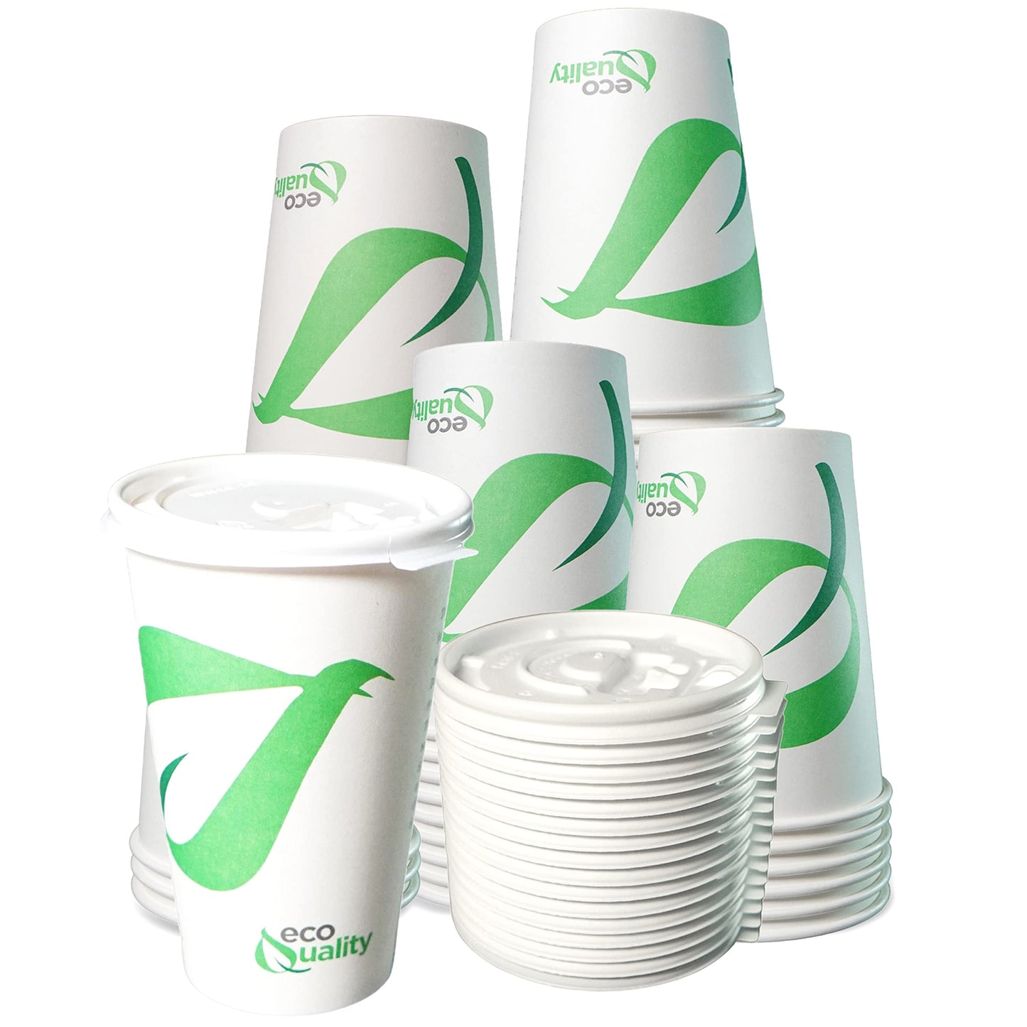 EcoQuality 20 oz Compostable Paper Cups with White Flat Lids - Biodegradable Disposable White Paper Coffee Cups PLA Lined - Eco-friendly Hot and Cold