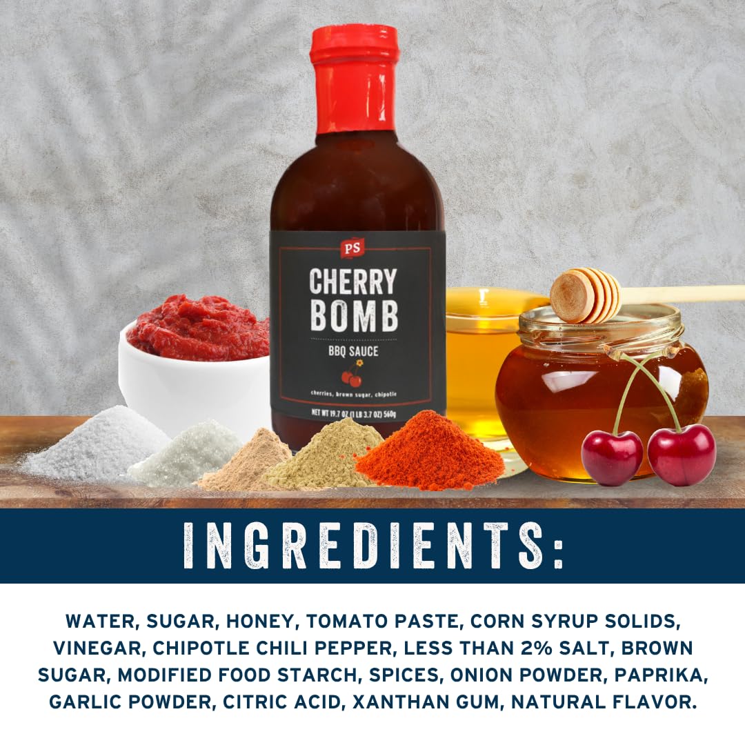 PS Seasoning Cherry Bomb - Door County Cherry BBQ Sauce - All-Purpose Marinade, Glaze, Baste, and Dip - Sweet and Tangy, Great for Pork, Beef, Salmon