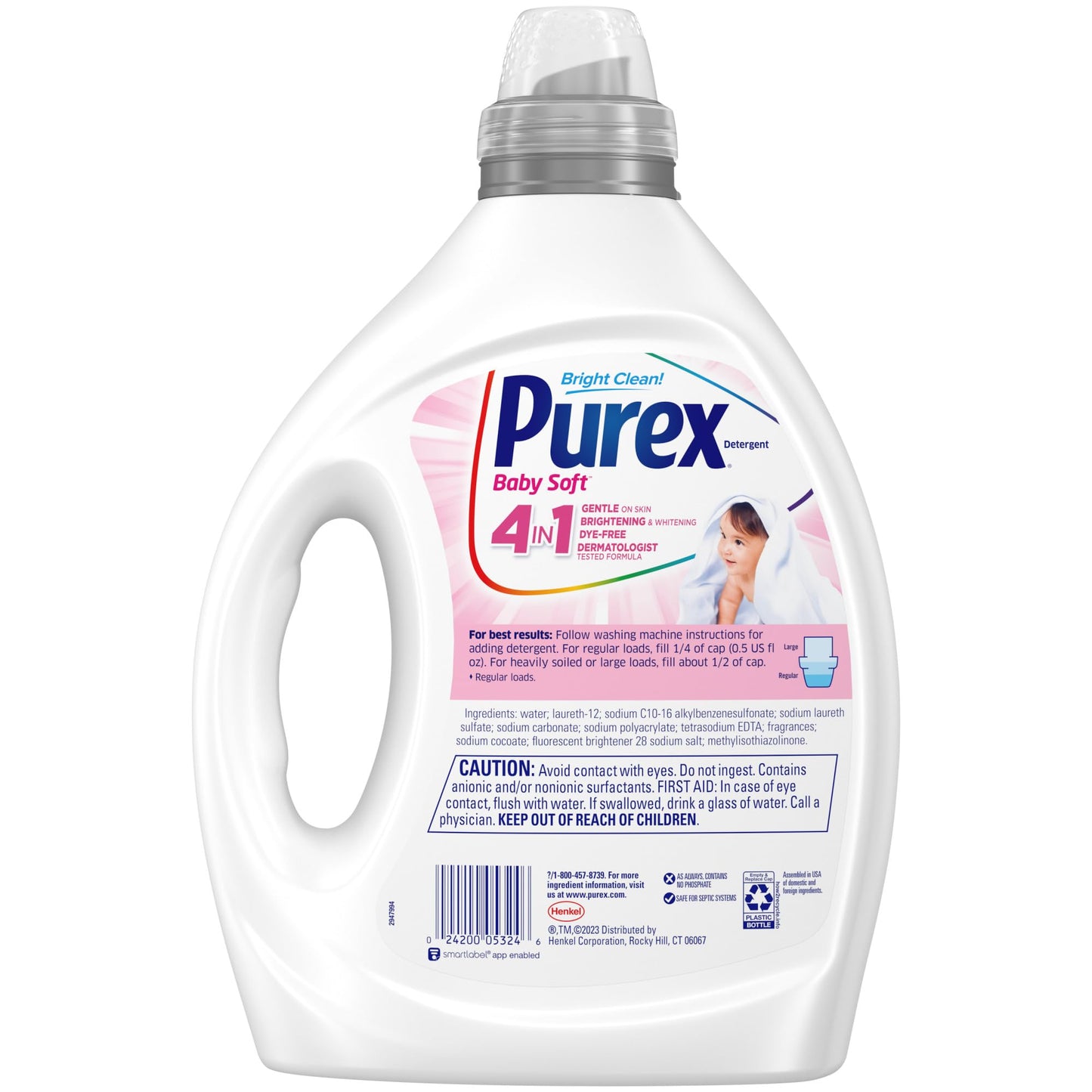 Purex Baby Soft Liquid Laundry Detergent, Ultra Concentrated, 82.5 fl oz, 165 Loads, Hypoallergenic, Dye Free, Gentle on Skin