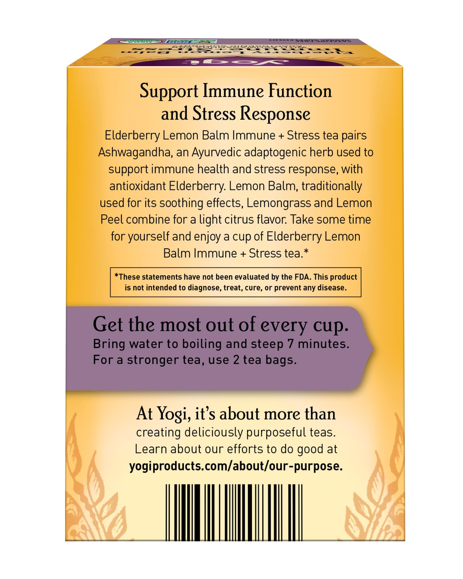 Yogi Tea, Tea Immune Stress Elderberry Lemon Balm Organic, 16 Count