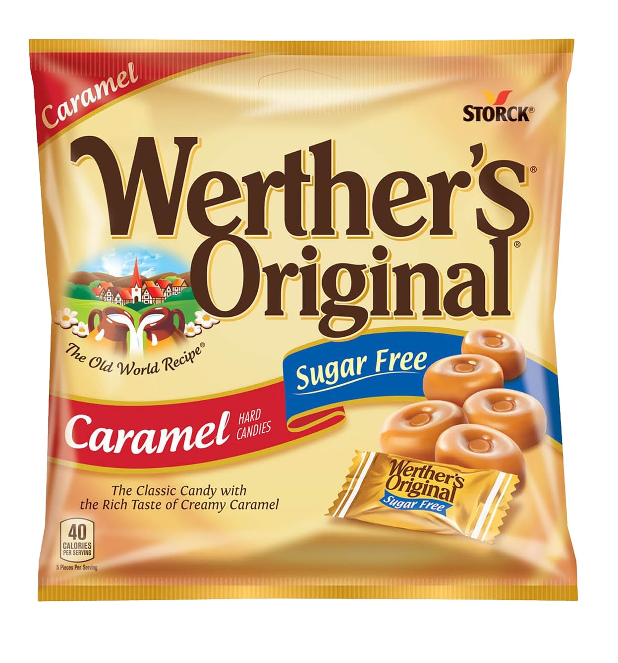 Werther's Original Sugar Free Hard Candy 3 Bags Bundle (1.46 OZ Each) 3 Flavors: Coffee, Chocolate, Caramel | Perfect for Office Spaces Candy dishes