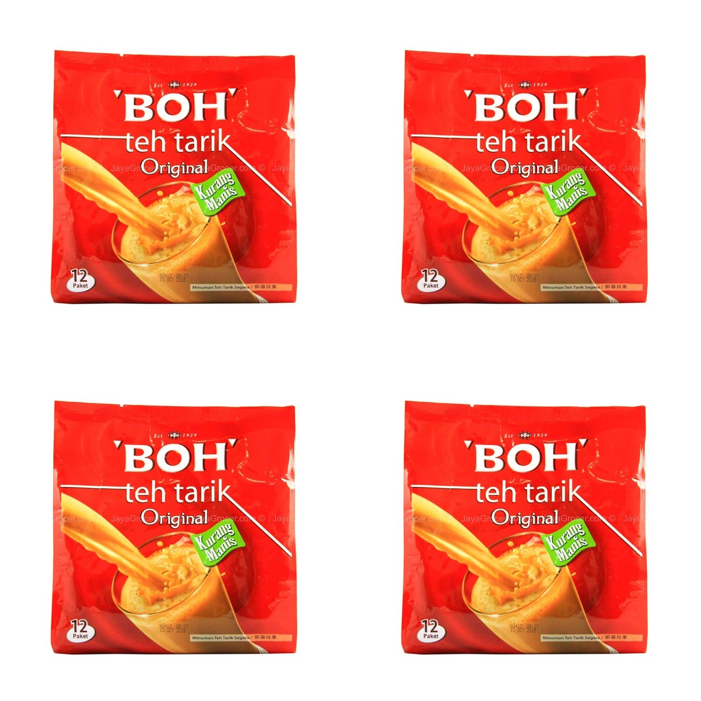 4 Pack BOH Teh Tarik Milk Tea Original Less Sweet Imported from Malaysia (4 x 12 Sachets)