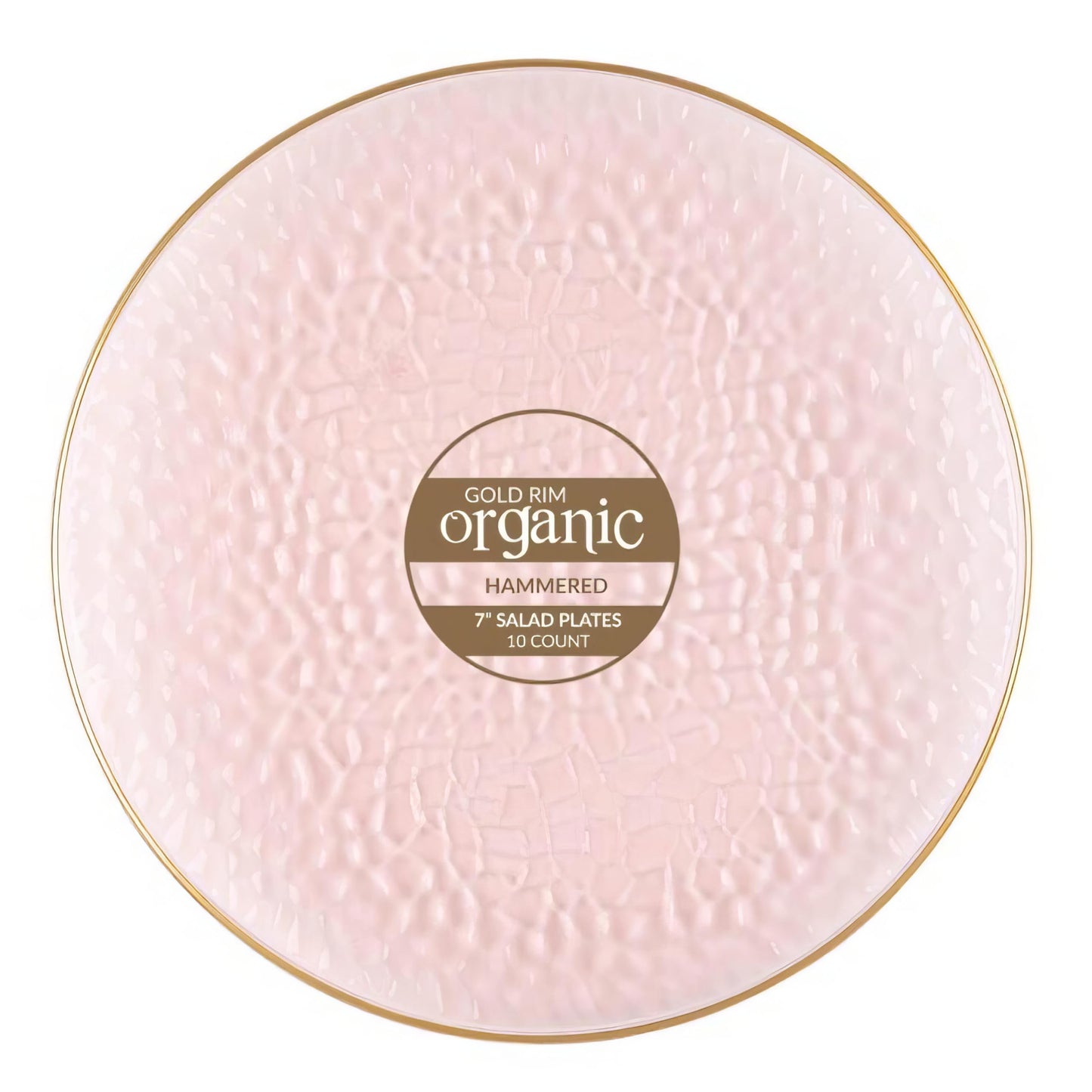 Blue Sky Organic Hammered Pink Gold Rim Plates - 10 Count, 7" | Round Disposable Plastic, Elegant Design for Parties & Events