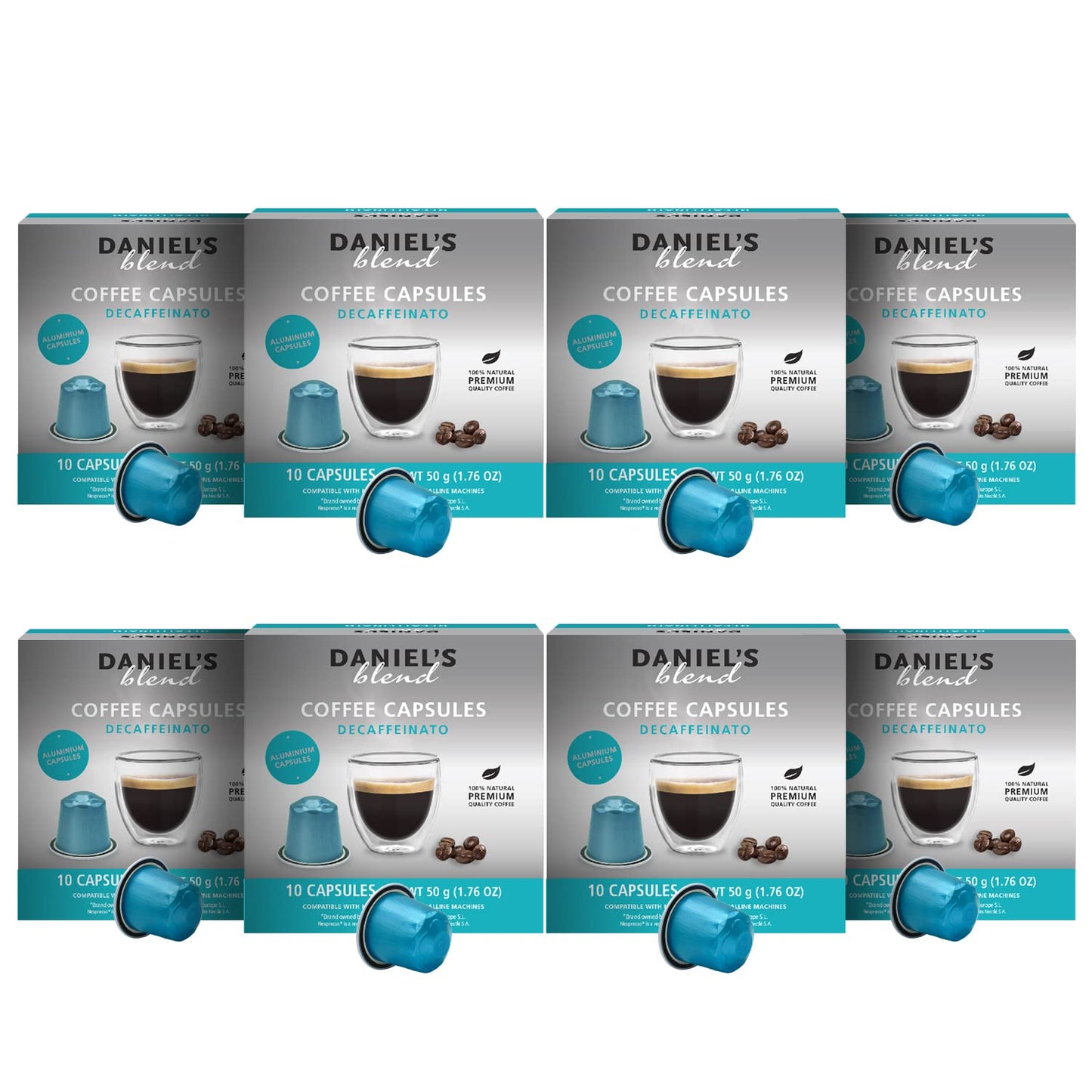 Daniels Blend Espresso Aluminum Capsules Compatible with Nespresso 80 Coffee Pods Single Server Kosher Certified Decaffeinato