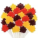 Autumn Leaf Lollipops, Individually Wrapped Thanksgiving and Fall Themed Candy, Caramel, Green Apple, and Maple Cinnamon, 24 Suckers