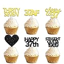 18pcs Black Gold Glitter Dessert Cupcake Pick for Straight Outta 1989 Cheer to 37 Years Old Theme Decor Supplies Happy 37th Birthday Party Decoration
