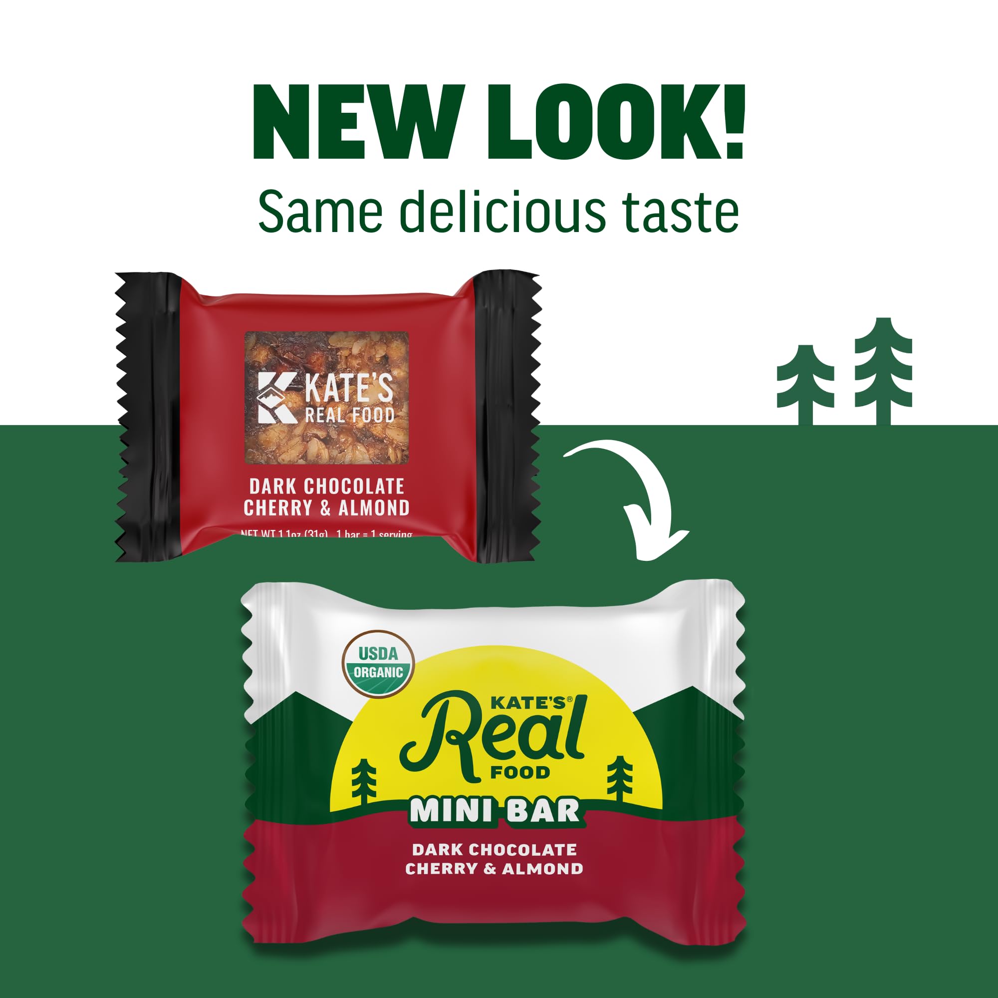 Kate’s Real Food Mini Organic Granola Bars - Dark Chocolate Cherry Almond (1.1 oz, Pack of 24) - Organic Energy Bars Made with Gluten Free Oats - Non