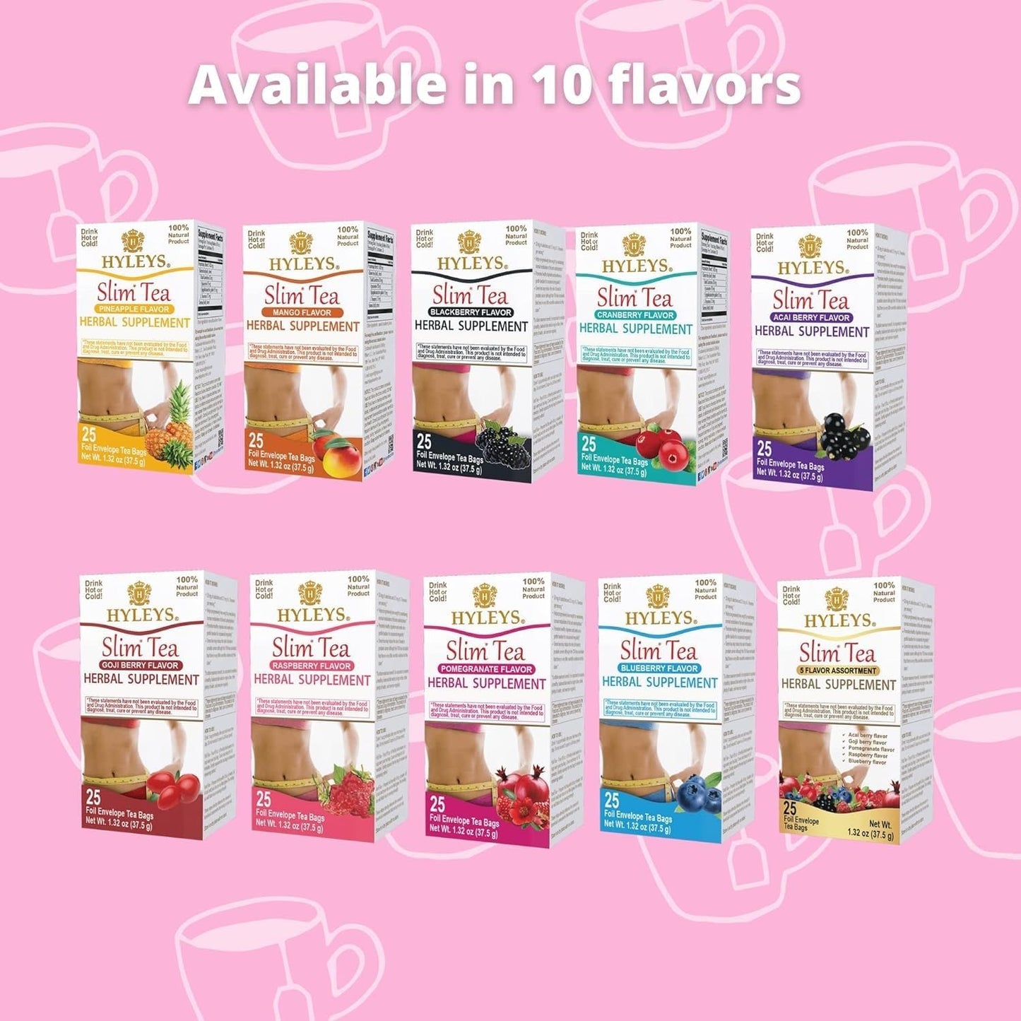 Hyleys Slim Tea Variety Pack Bundle - 9 Flavor Assortment, Acai Berry, and Goji Berry - 200 Total Tea Bags for a Delicious Tea Experience