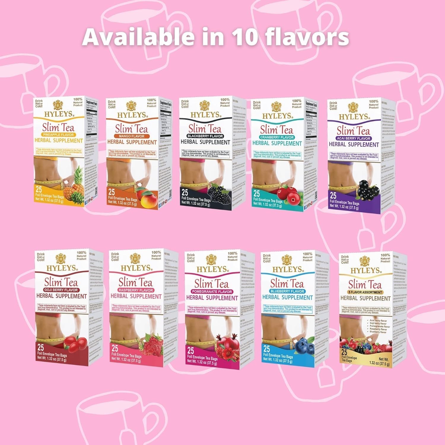 Hyleys Slim Tea Variety Pack Bundle - 9 Flavor Assortment, Acai Berry, and Goji Berry - 200 Total Tea Bags for a Delicious Tea Experience