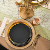Silver Spoons ROYALTY DINNERWARE PLATES | Gold Rimmed Plastic Plates | Brushed Collection, Dinner Plates, Black