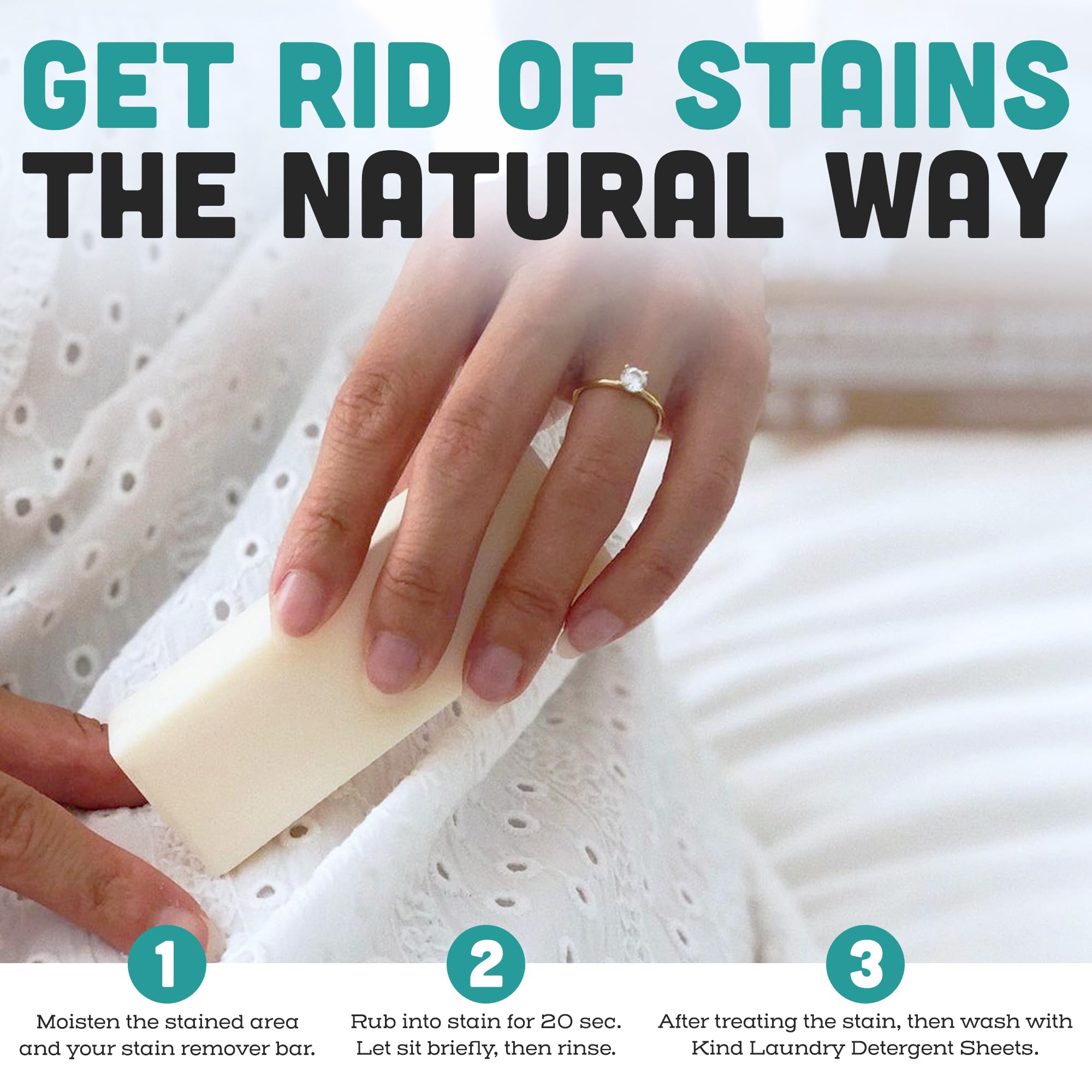 Kind Laundry - Vegan Stain Remover Bar, Travel Natural Stain Remover for Clothes, Gluten-and-Cruelty-Free Laundry Stain Remover, Unscented Baby Stain