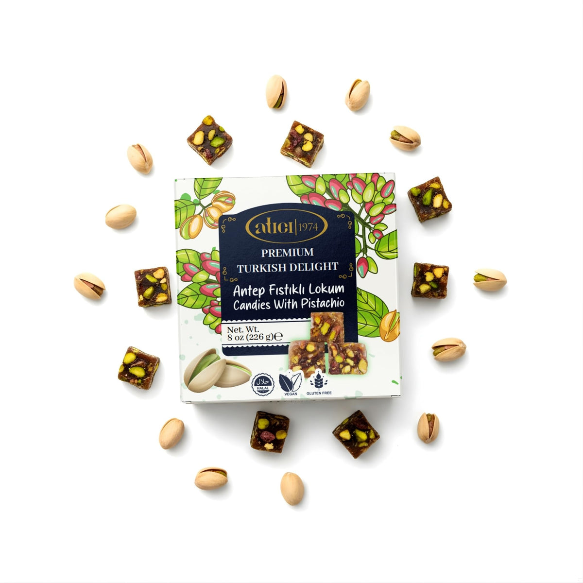 Atici Lokum Authentic Turkish Delight 8oz - Gourmet Vegan Sweets, Gluten-Free, Halal Soft Chewy Candy Gift Box | Traditional Premium Lokum Loukoumi