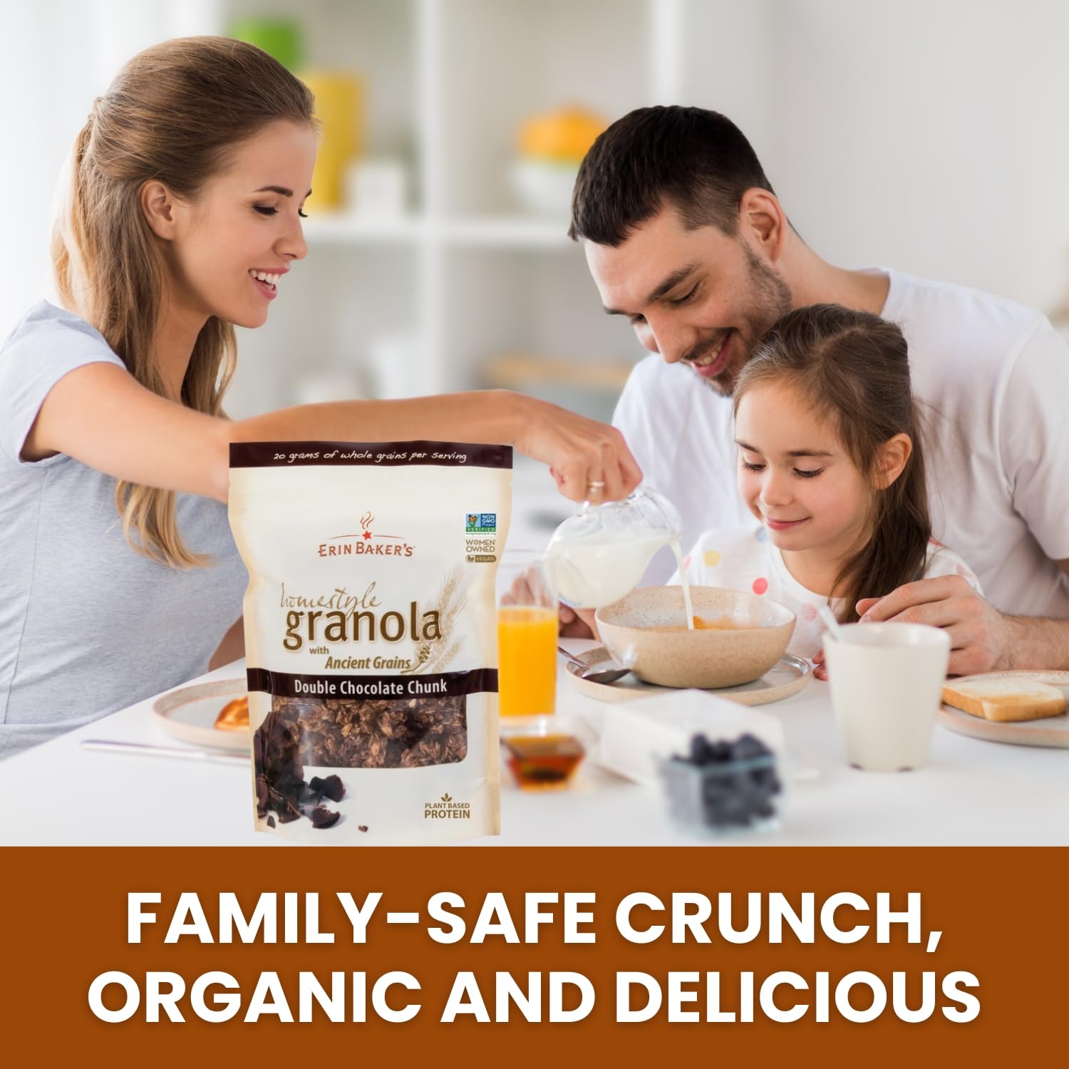 Erin Baker’s Homestyle Double Chocolate Granola with Ancient Grains - Made from Natural Ingredients, Crunchy, Versatile Snack or Cereal - Vegan