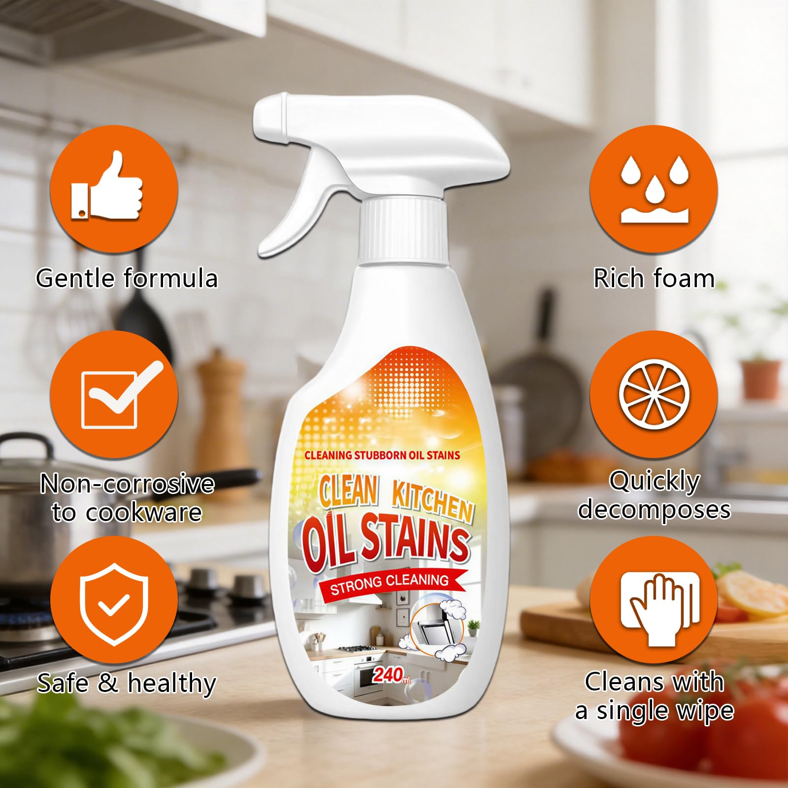 ZANSHI 2PCS Heavy-Duty Oil Cleaner Stains,Clean Up Kitchen Oil Stains Spray,Multi-purpose Clean Up Kitchens Heavy Oil Duty,with 5 Sponge Scourers
