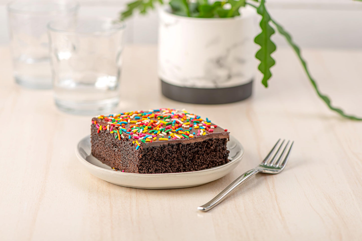 Our Specialty Individual Chocolate Cake Square with Chocolate Icing and Sprinkles, Frozen Bakery Desserts for Birthdays, Parties, 6 oz