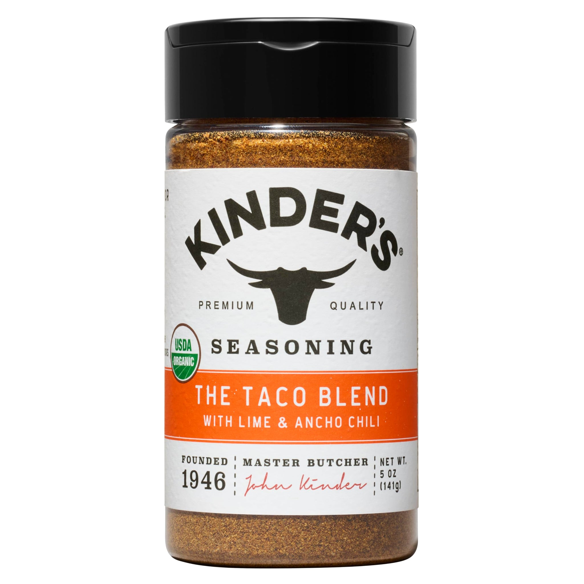 Kinder's Organic The Taco Blend Seasoning, 5 Oz, Lime, Chili & Spice Blend, USDA Certified Organic, MSG Free, Great on Beef, Chicken, Seafood