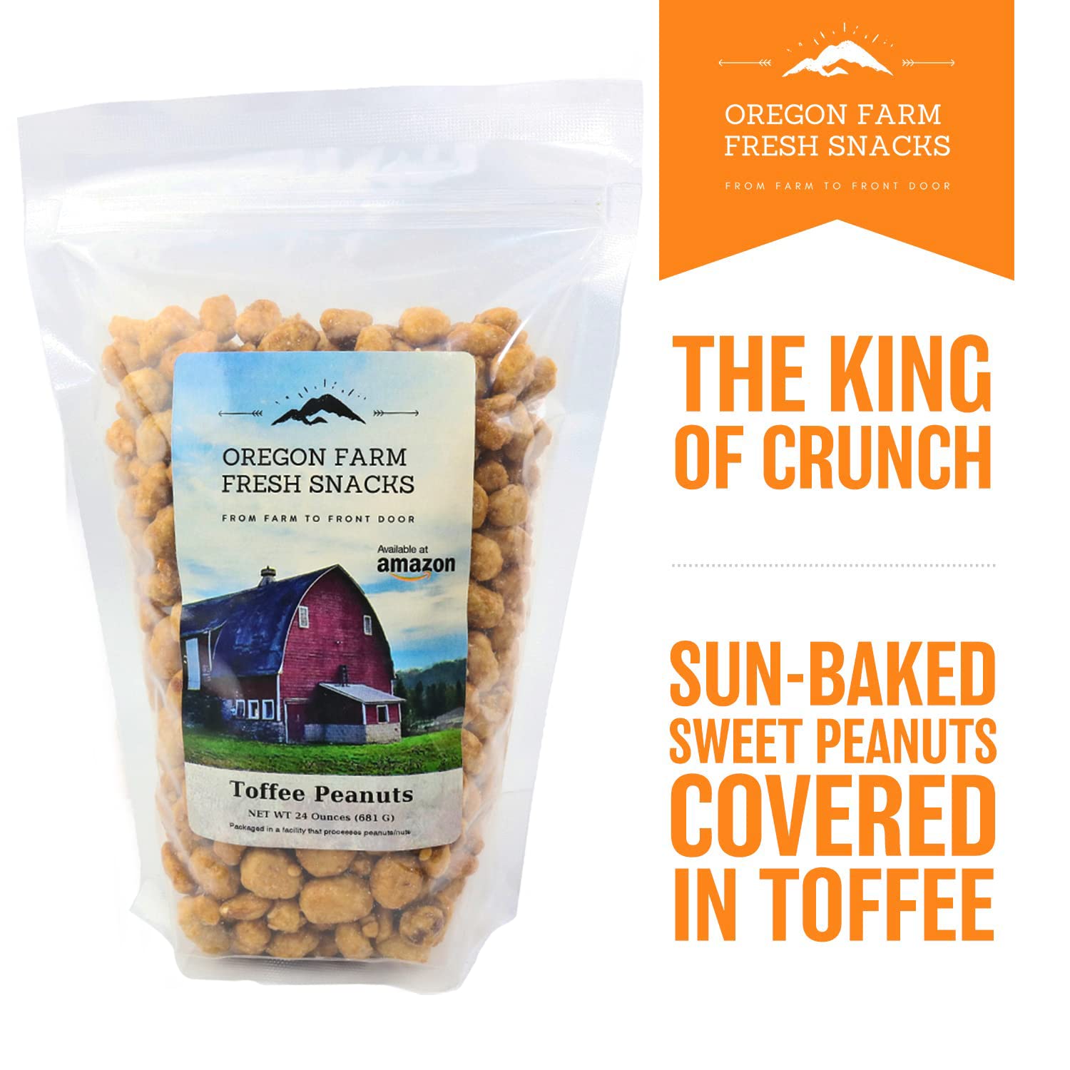 Oregon Farm Fresh Snacks Toffee Peanuts - Sun-Baked Sweet Covered in Toffee - Locally Made Butter Snack - All Natural Ingredients - Resealable Bag
