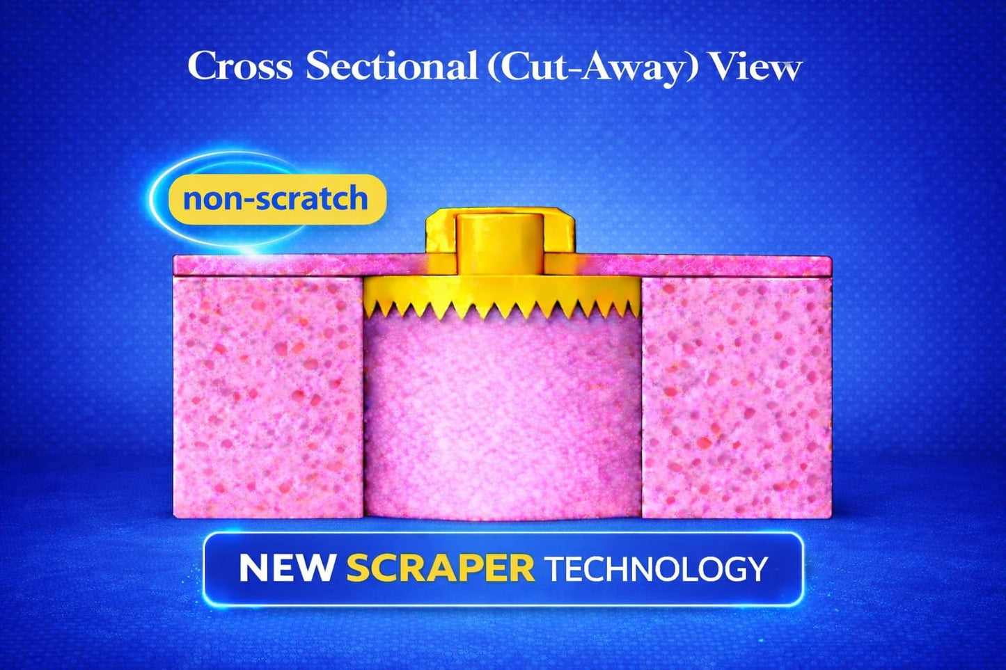 Clever Katty Scraper Sponge, Non-Scratch Cleaning Sponges with Hard Scraper, Pink, 3 Pack, 4.4in x 2.6in x 0.8in, Zero Scratches