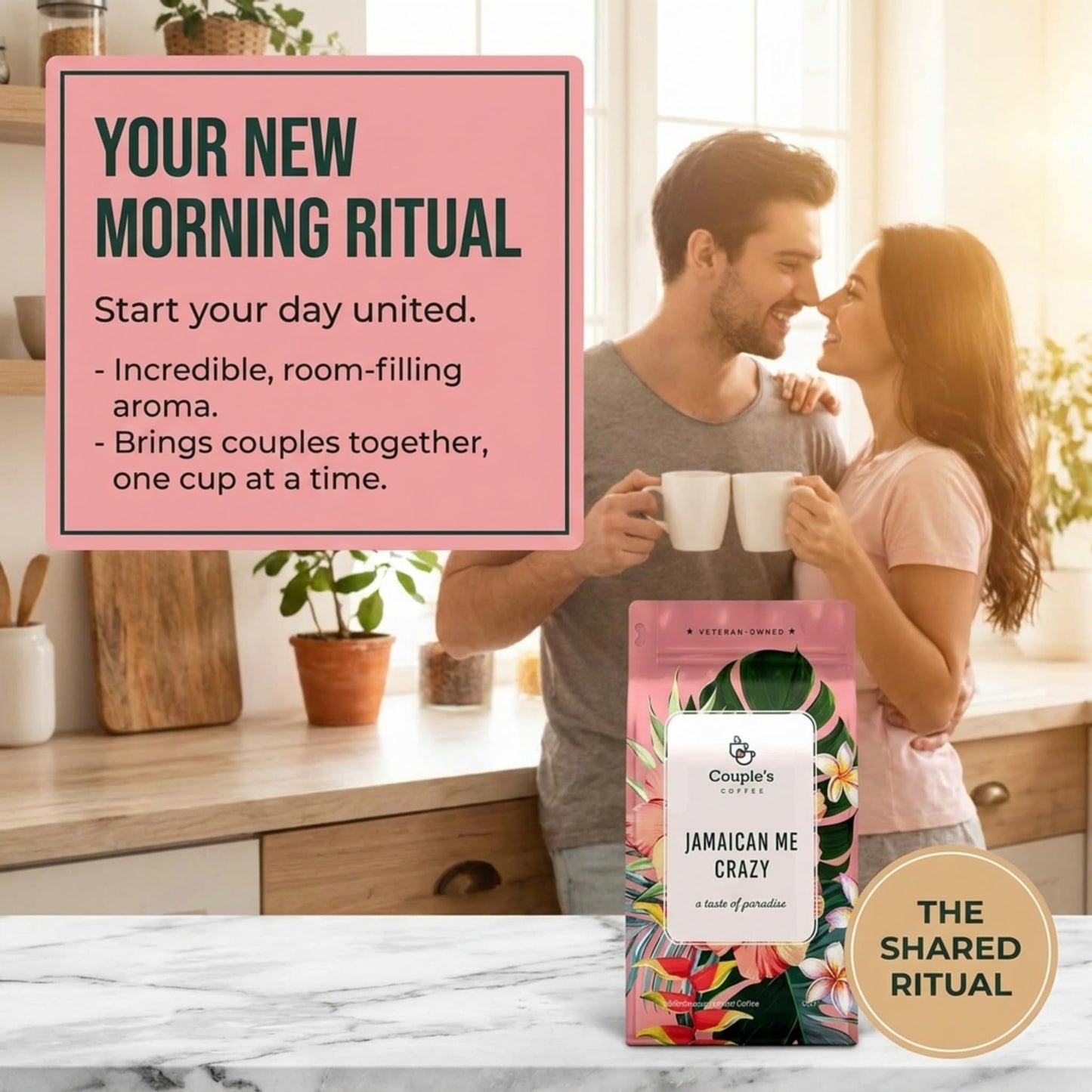 Couple's Coffee Jamaican Me Crazy Ground Coffee, Vanilla Hazelnut & Rum Flavored Medium Roast Coffee, 100% Arabica Coffee, Supports Military Families