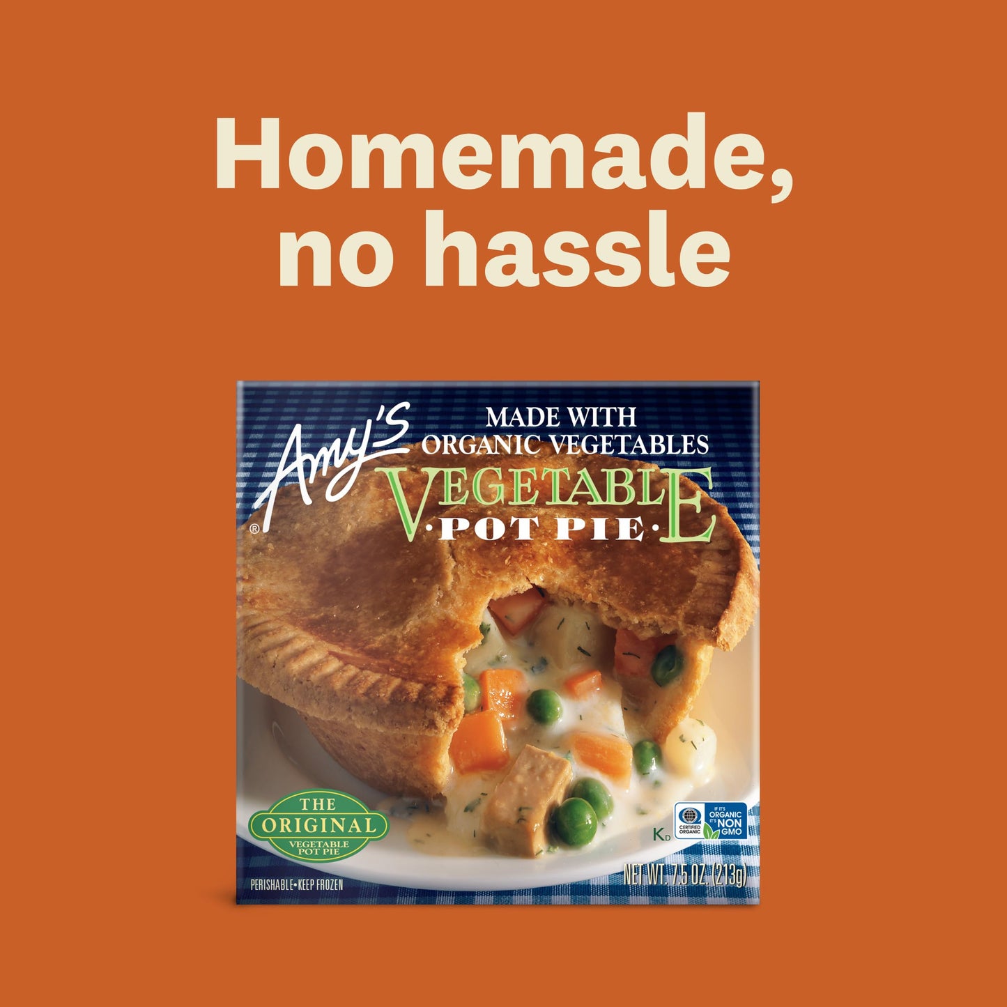 Amy's Original Frozen Vegetable Pot Pie, Made with Organic Vegetables, Non-GMO, 7.5 oz.