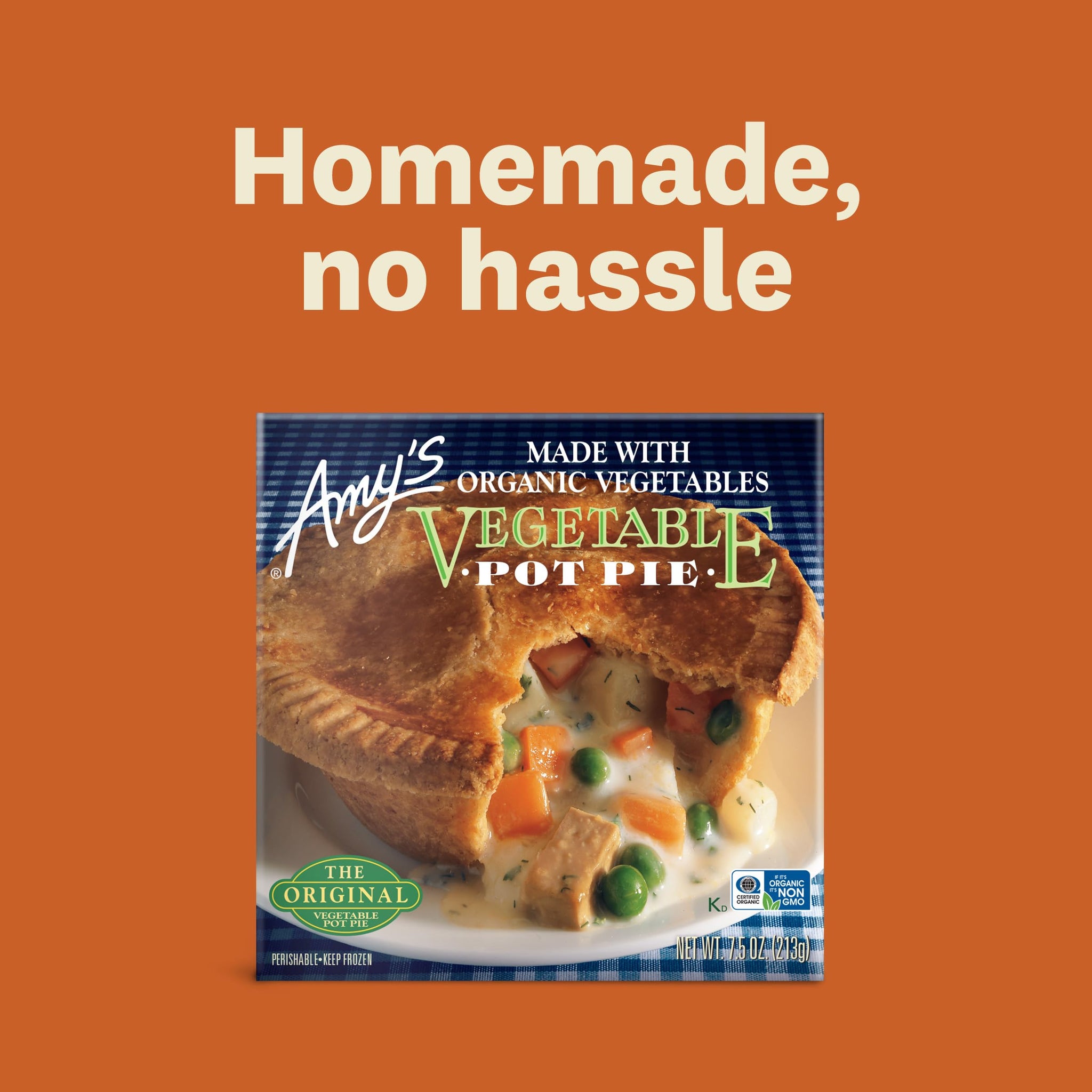Amy's Original Frozen Vegetable Pot Pie, Made with Organic Vegetables, Non-GMO, 7.5 oz.