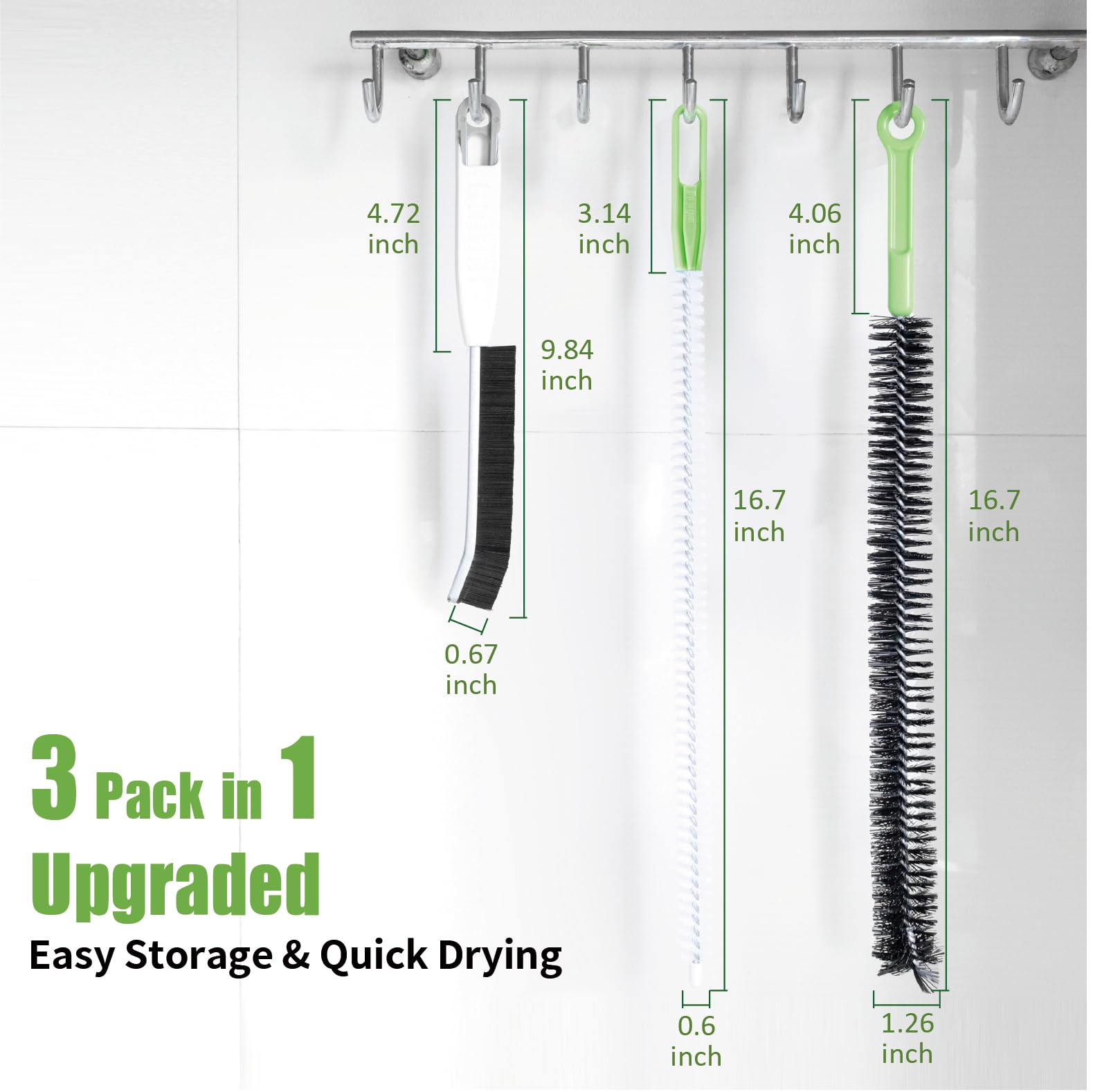 Upgraded Cleaning Brush Kit - 3-Piece Set, Flexible Drain Brush, Crevice Brush with Nie, Ideal for Kitchen, Bathroom, Toilet, Vent Scrubber