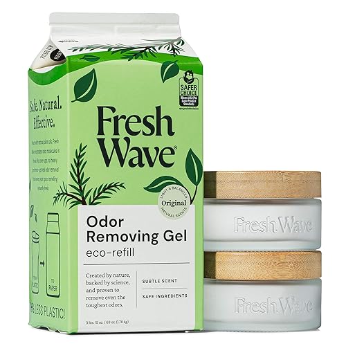 Fresh Wave Odor Removing Gel Eco-Refill, 63 oz. Original Scent | 2 Empty Refillable Glass Jars | 2 Room Set
