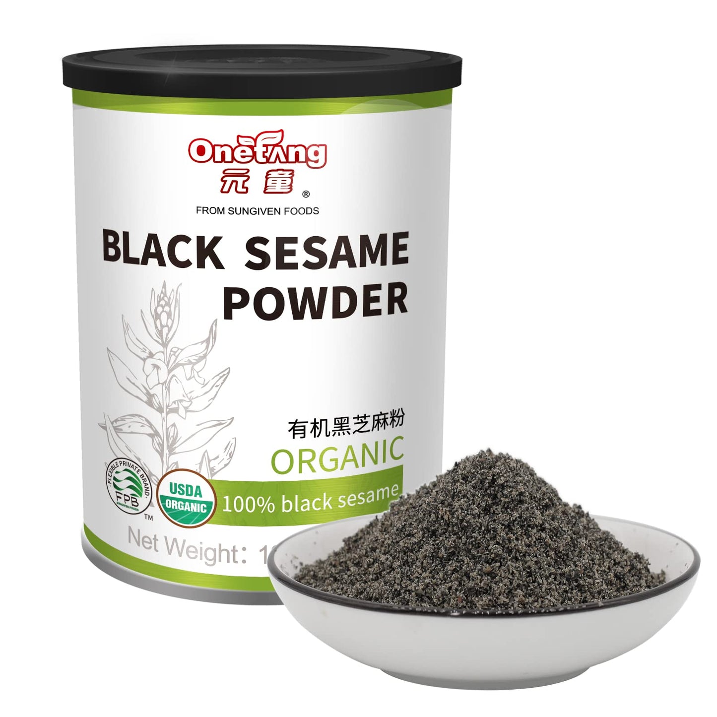 ONETANG Organic Black Sesame Powder,Plant Based,Gluten-Free,Vegan,Protein Source No Sugar,Low Temp Roasted,Halal,Non-GMO,Black Sesame Paste 12.36 Oz