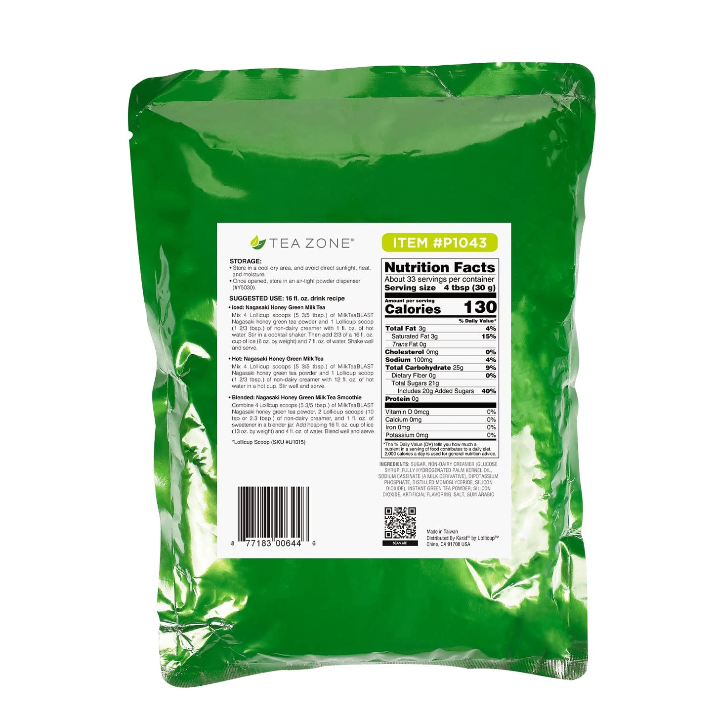 Tea Zone 2.2 lb Milk Tea Blast Nagasaki Savory Honey Green Tea Powder