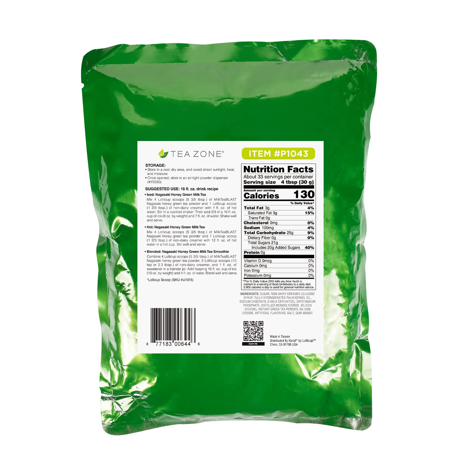 Tea Zone 2.2 lb Milk Tea Blast Nagasaki Savory Honey Green Tea Powder