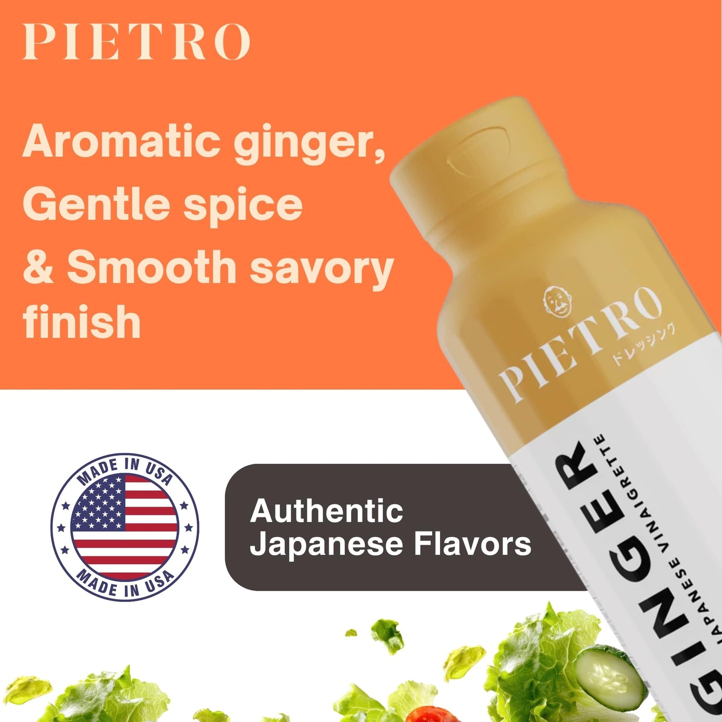 Pietro Japanese Ginger Dressing, Marinade & Vinaigrette - No MSG, Gluten Free Asian Salad Dressing for Vegetables, Seafood, Rice & Grain Bowls - 6