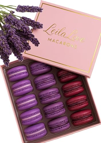 LeilaLove Macarons - 15 Count - Lavender Honey, Blueberry Lemon & Passion Fruit - Purple Hue - Elegant Dessert Treats for Gifting & Celebrations