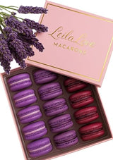 LeilaLove Macarons - 15 Count - Lavender Honey, Blueberry Lemon & Passion Fruit - Purple Hue - Elegant Dessert Treats for Gifting & Celebrations