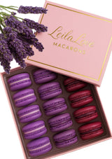 LeilaLove Macarons - 15 Count - Lavender Honey, Blueberry Lemon & Passion Fruit - Purple Hue - Elegant Dessert Treats for Gifting & Celebrations
