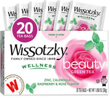 Wissotzky Wellness Beauty Green Tea, 20 Tea Bags | With Rooibos, Calendula, Raspberry & Rose | Radiance-Supporting Herbal Blend | Antioxidant-Rich |