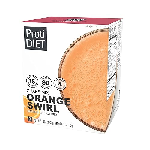 ProtiDIET Orange Swirl High Protein Shake - Low Calorie Drink Mix, 15g Protein Nutritional Shake Mix, Naturally Flavored, 7 Packets for Post-Workout