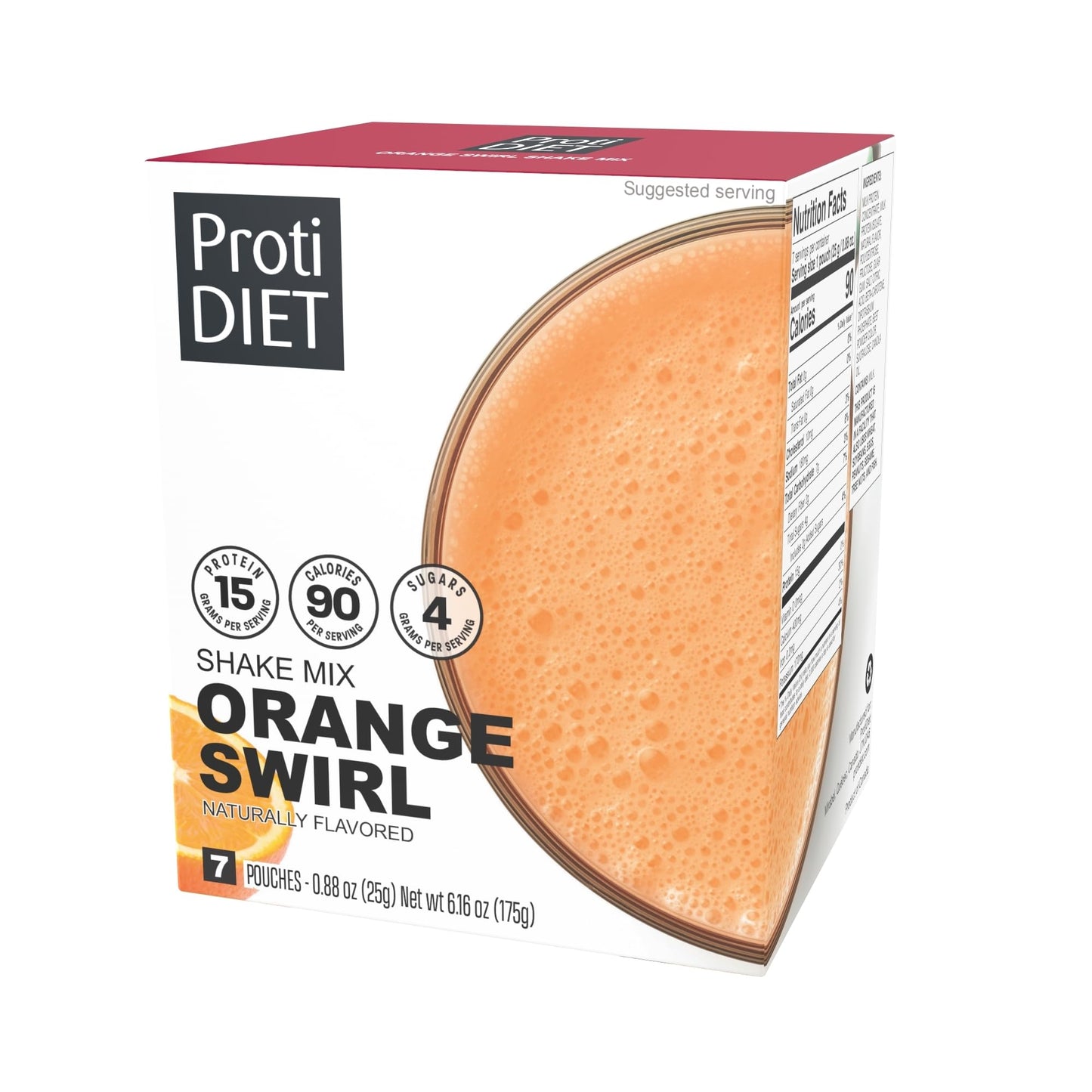 ProtiDIET Orange Swirl High Protein Shake - Low Calorie Drink Mix, 15g Protein Nutritional Shake Mix, Naturally Flavored, 7 Packets for Post-Workout