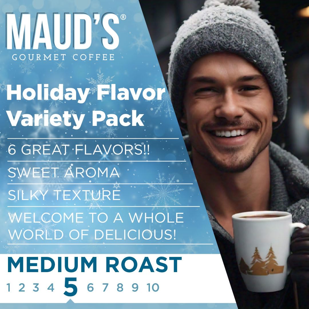Maud's Holiday Blend Coffee Pods Variety Pack, 42 ct, 6 Assorted Flavors, Medium Roast Coffee in Single Serve Pods - 100% Arabica Coffee, Compatible