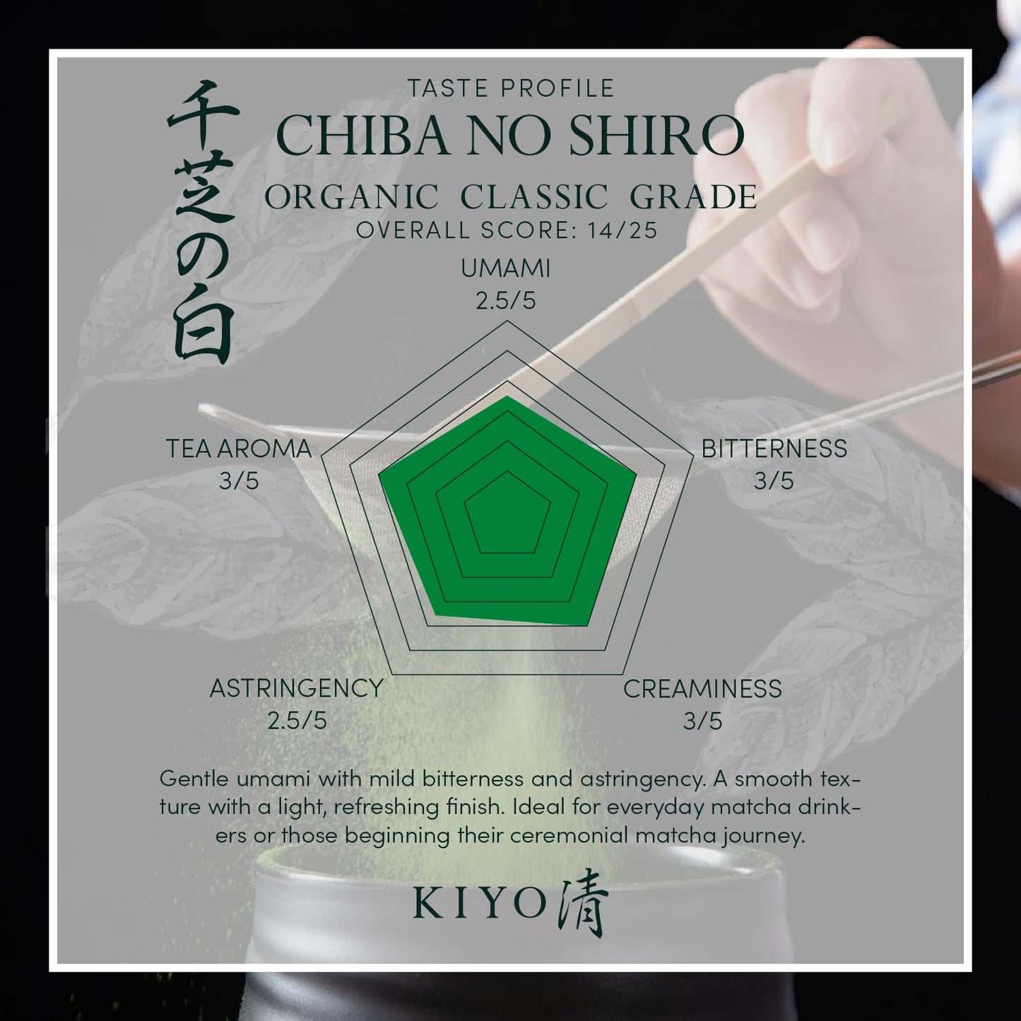 Kiyo Matcha Organic Classic Grade Chiba No Shiro Matcha - Pure Japanese First Harvest Organic Ceremonial Grade Matcha Green Tea Powder from Kagoshima
