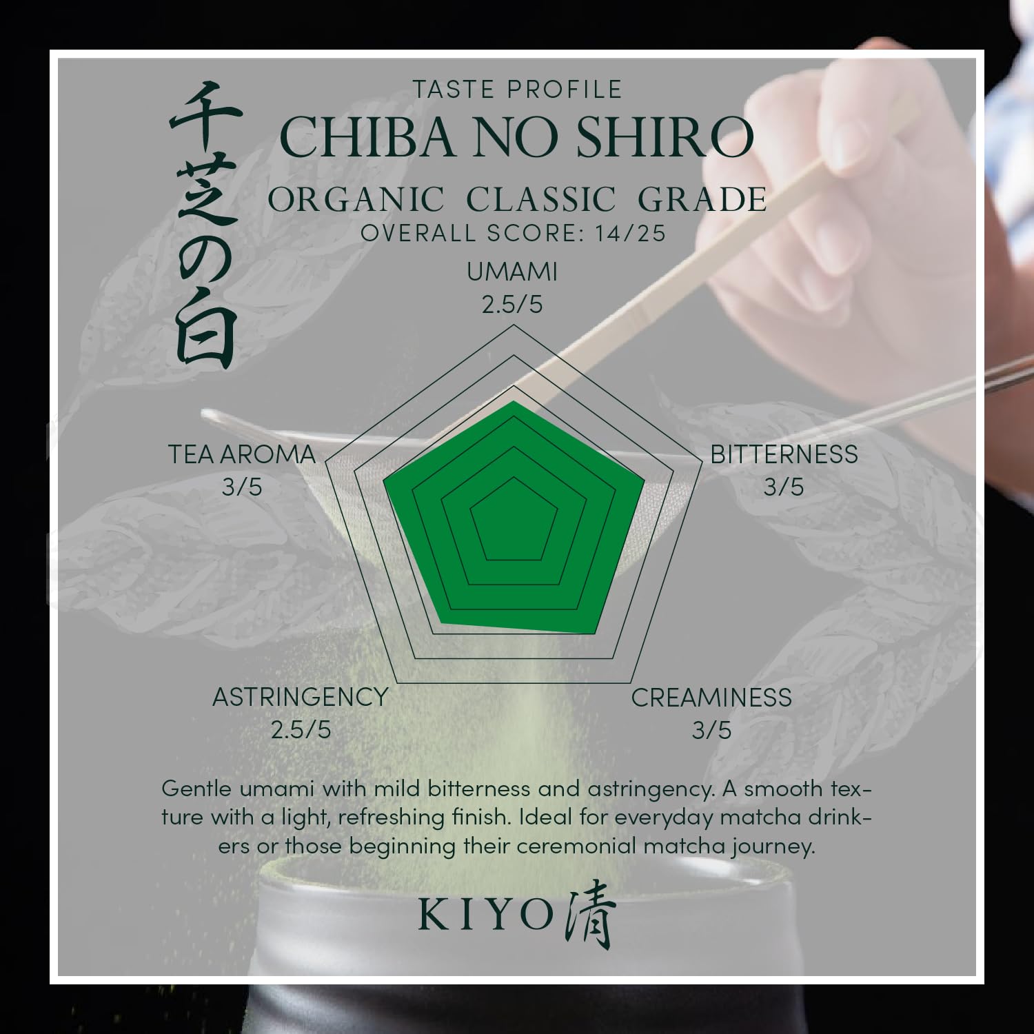 Kiyo Matcha Organic Classic Grade Chiba No Shiro Matcha - Pure Japanese First Harvest Organic Ceremonial Grade Matcha Green Tea Powder from Kagoshima
