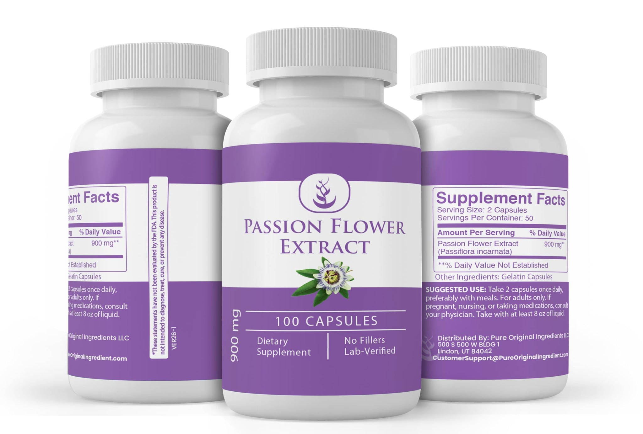 PURE ORIGINAL INGREDIENTS Passion Flower Extract, (100 Capsules) Always Pure, No Additives or Fillers, Lab Verified