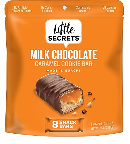 Little Secrets Milk Chocolate Caramel Cookie Bars | 8 Minis | Made in Europe | Nothing Artificial & No Sugar Alcohols | Sustainable Cocoa | 3.4 Ounce