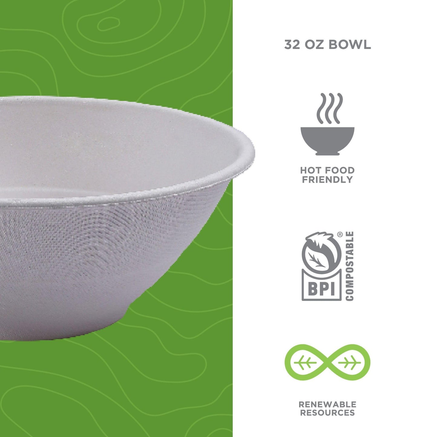 ECO PRODUCTS Compostable 32oz Molded Fiber Wide Bowls, Case of 400, Vanguard WorldView, Disposable, White, No PFAS, Lid Available, Tree-free