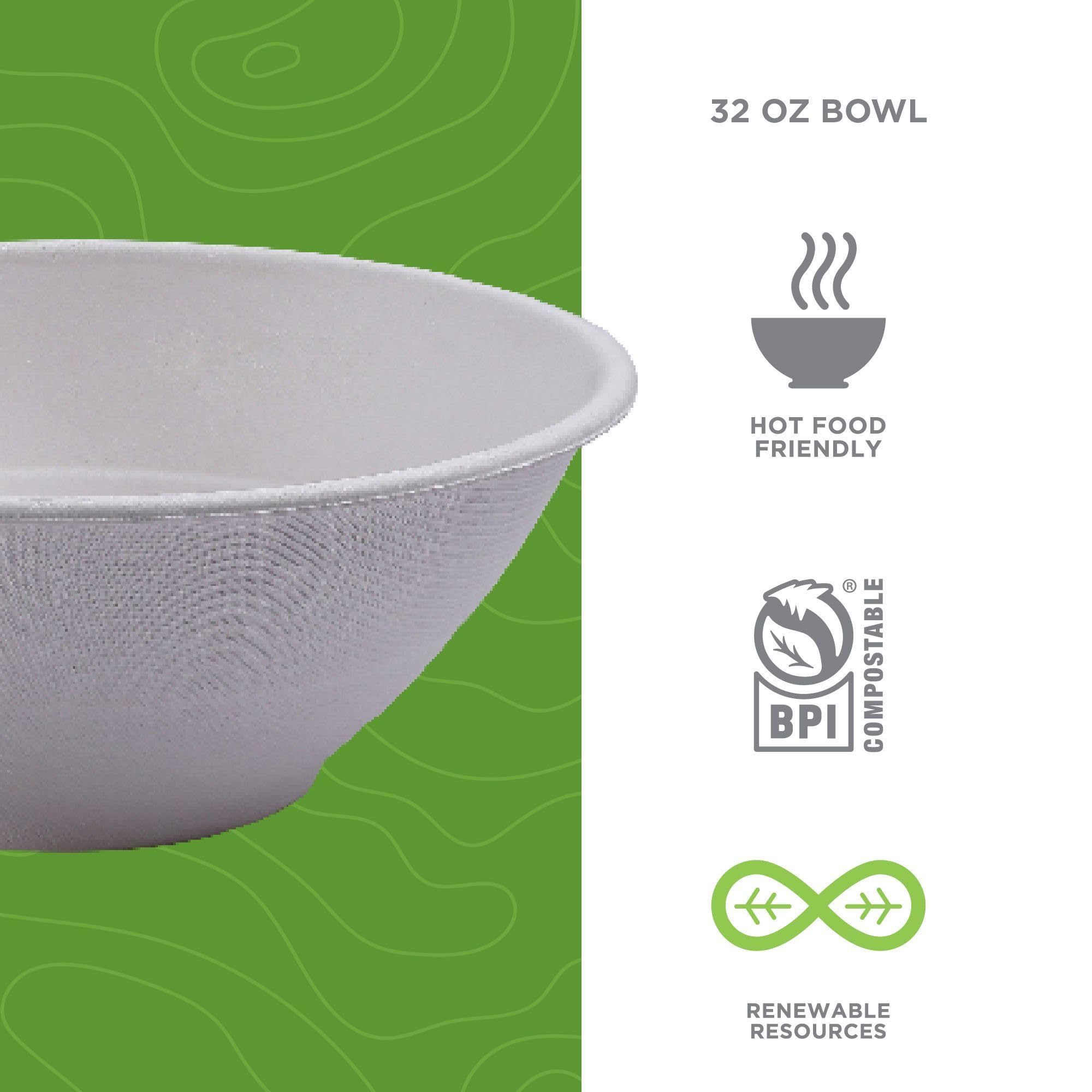 ECO PRODUCTS Compostable 32oz Molded Fiber Wide Bowls, Case of 400, Vanguard WorldView, Disposable, White, No PFAS, Lid Available, Tree-free