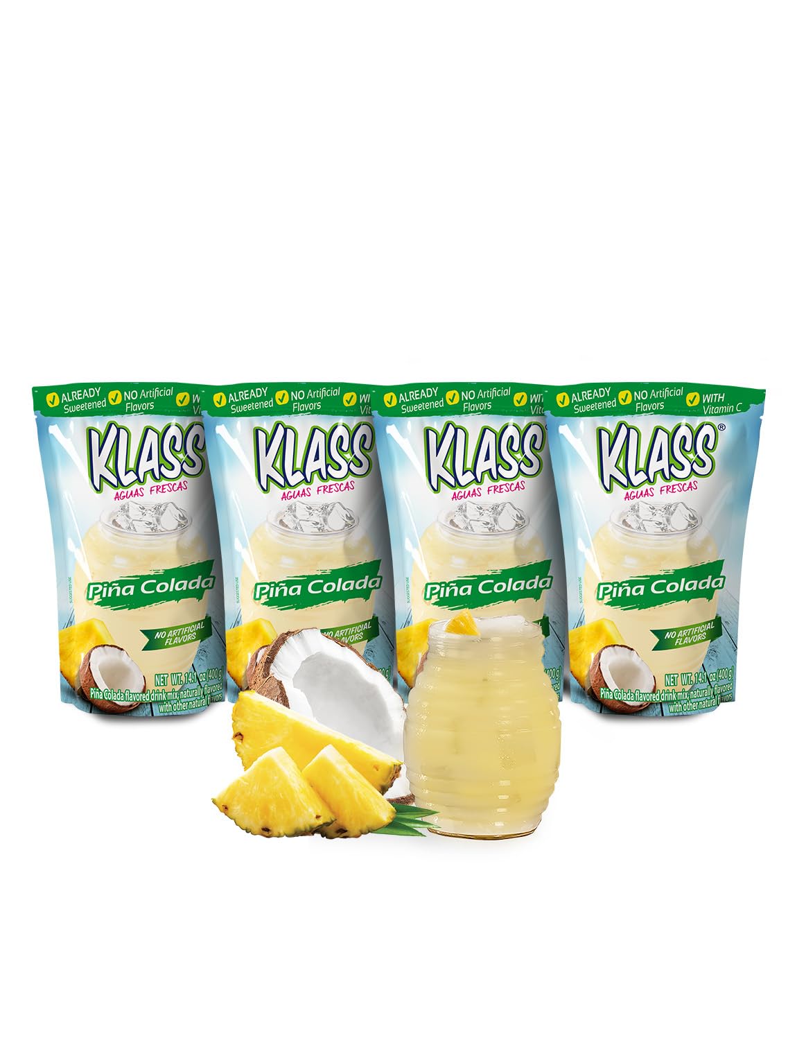 Klass Aguas Frescas Drink Mix Family Pack - Pina Colada - Powder Drink Mix, Water Drink Mix with Natural Flavors & Vitamin C, Makes 28 to 36 Quarts