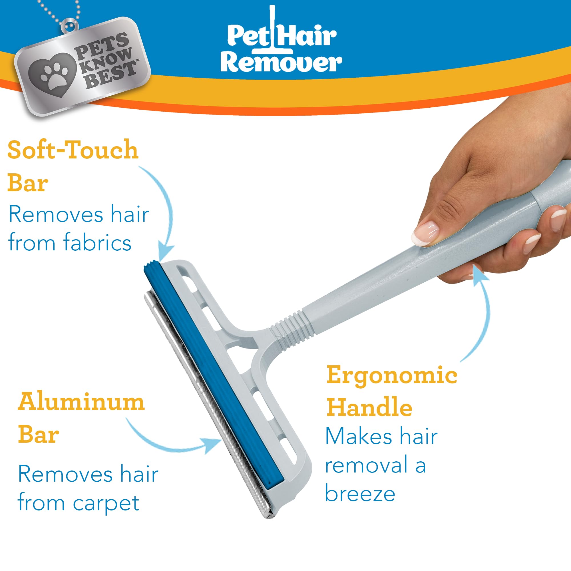Pets Know Best Pet Hair Remover Cleaning Tool | Dual-Sided Multi-Purpose Carpet Scraper and Rug Rake for Fur Removal in Homes, Car Interiors & on