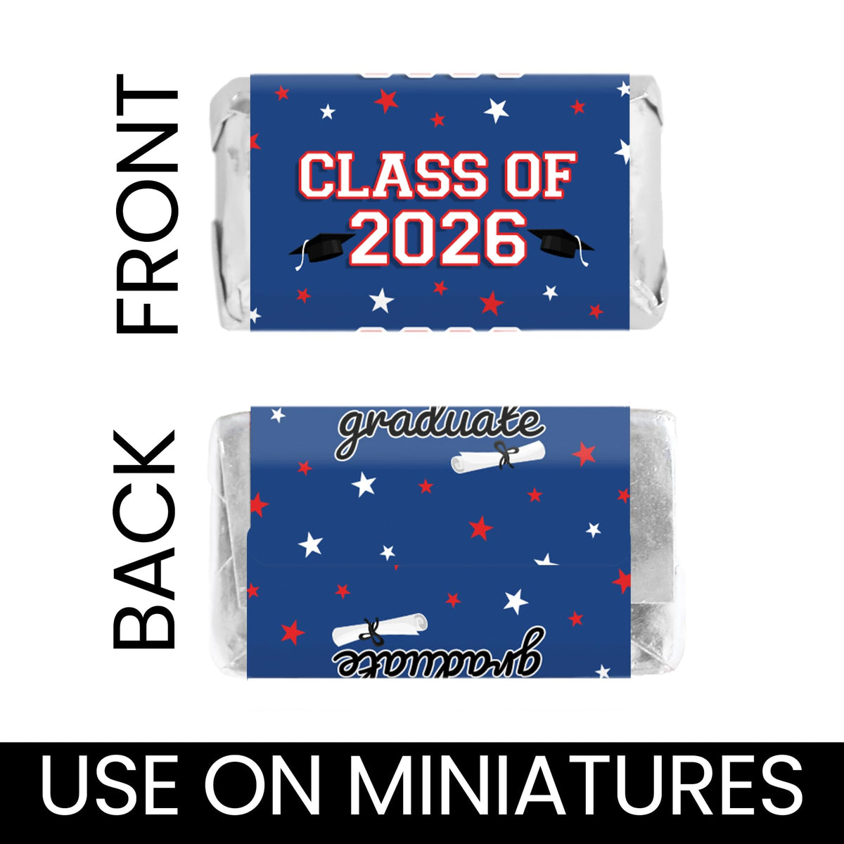 Red White Blue Class of 2026 Graduation Mini Candy Bar Wrappers, 42 Count