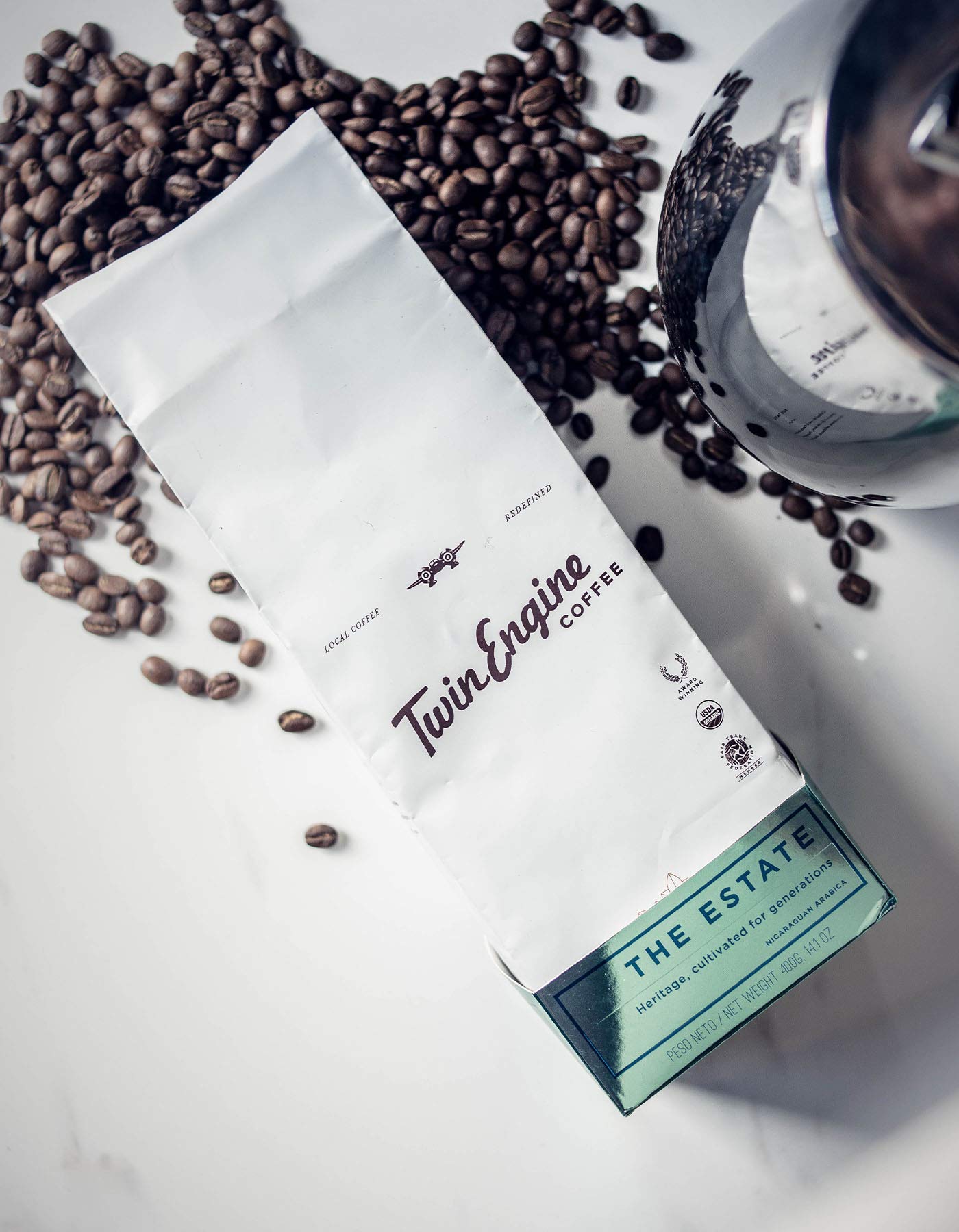 Twin Engine Coffee Estate Blend - Dark Roast, Whole Bean, Nicaraguan Coffee, 400g 14.1oz